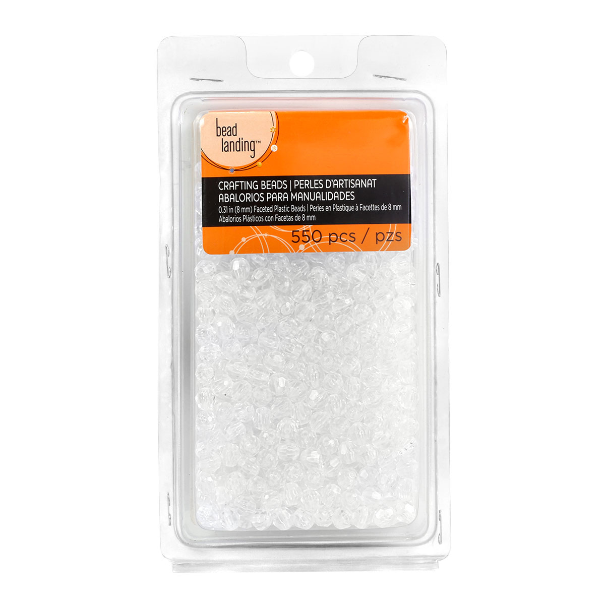 Bead Landing Faceted Acrylic Round Bead Value Pack, 8 mm Clear