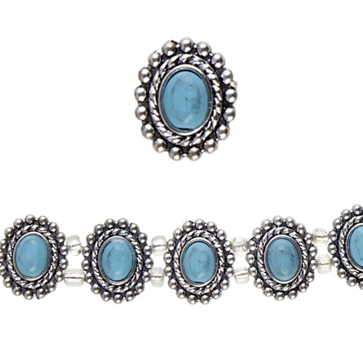Bead Gallery® Turquoise Dyed Howlite & BeadedMetal Oval Slider Beads