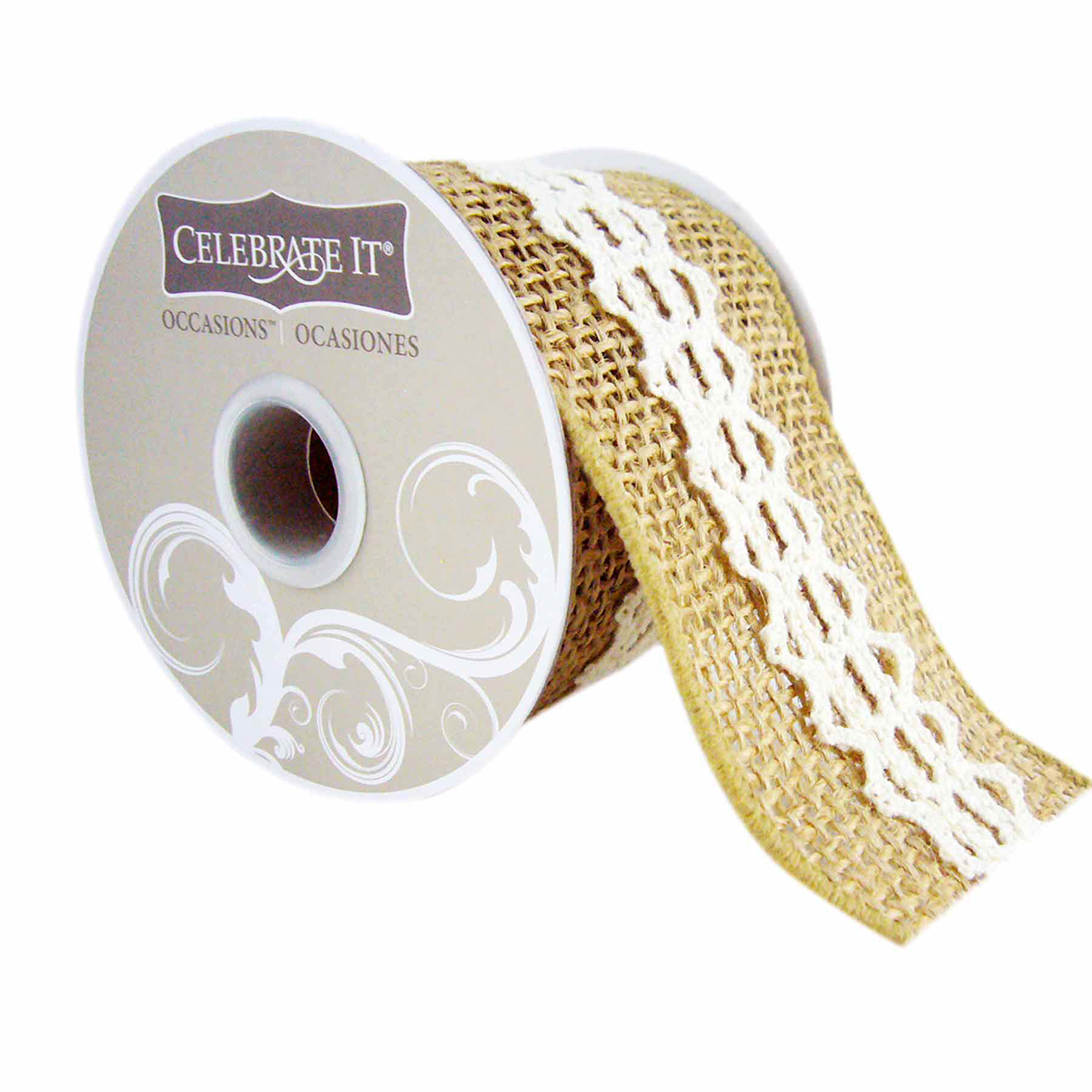 2.5" Burlap & Grid Lace Wired Ribbon by Celebrate It® Occasions™