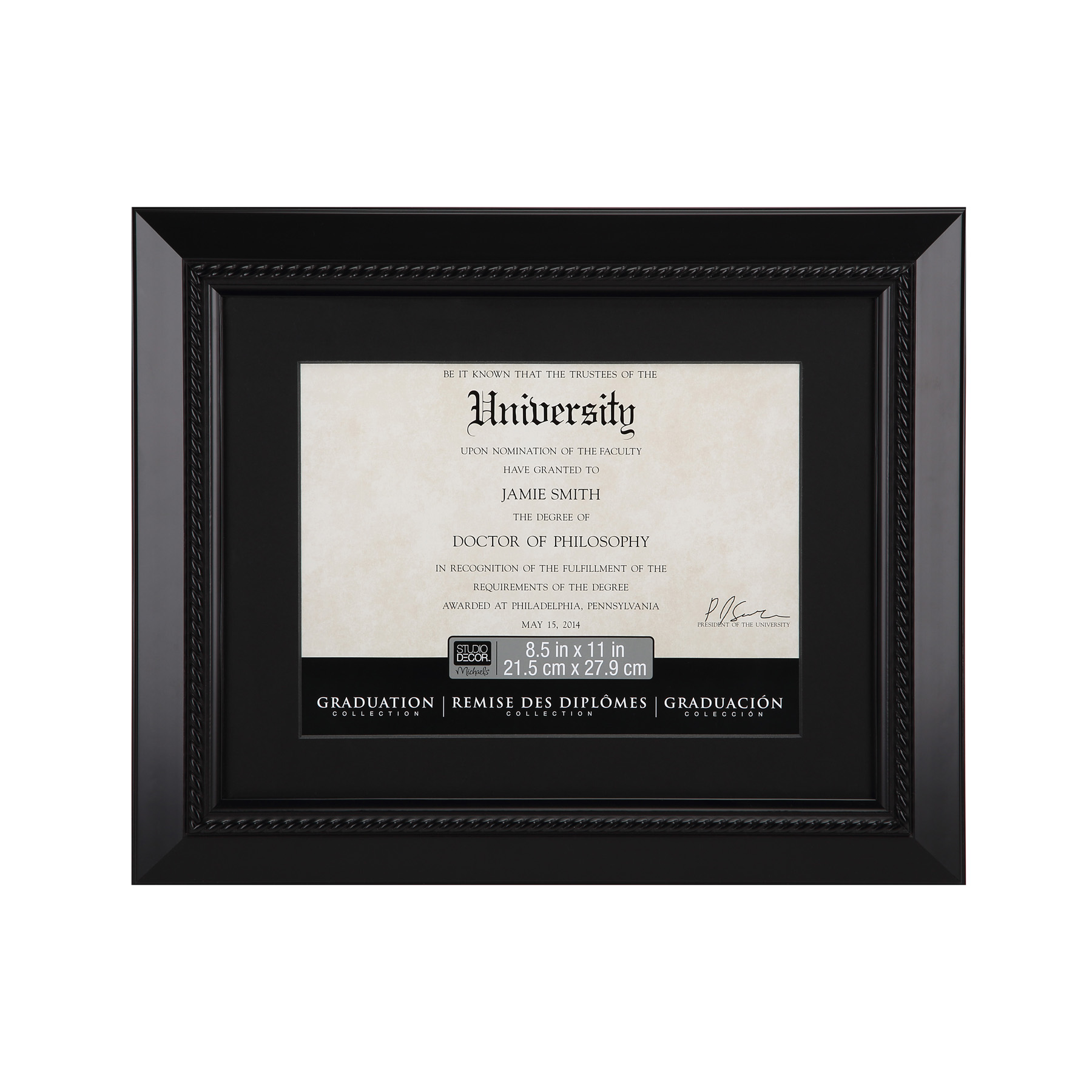 Black Document Frame, 11" x 14" With 8.5" x 11" Black Mat by Studio Décor®