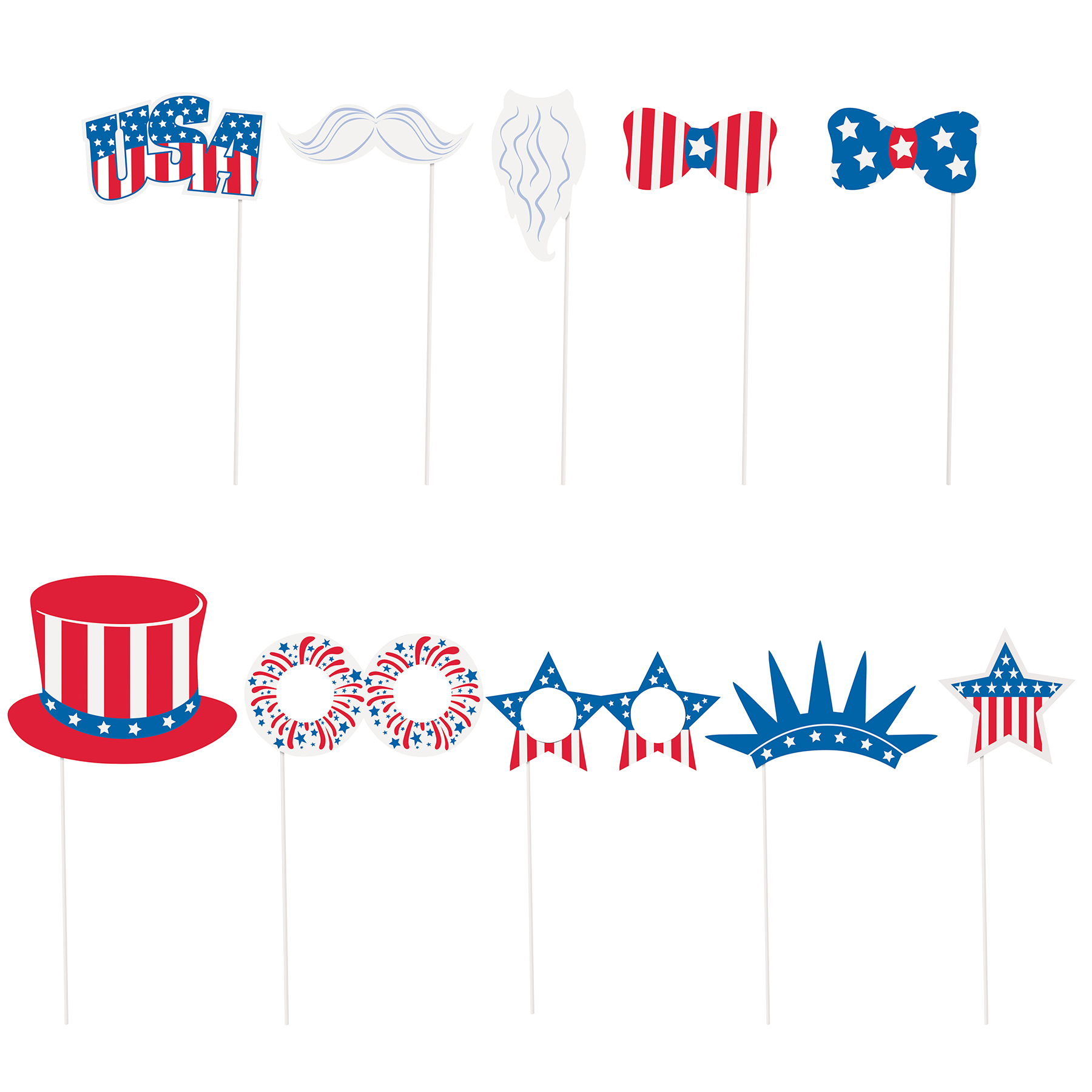 Patriotic Photo Booth Props, 10pc