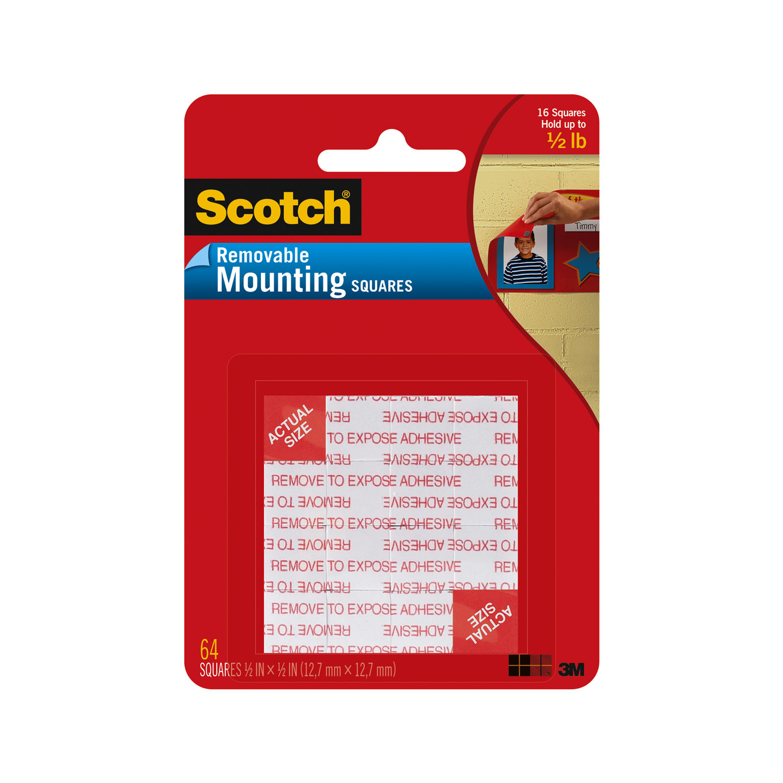 3M Scotch Removable Mounting Squares, 1/2" x 1/2"
