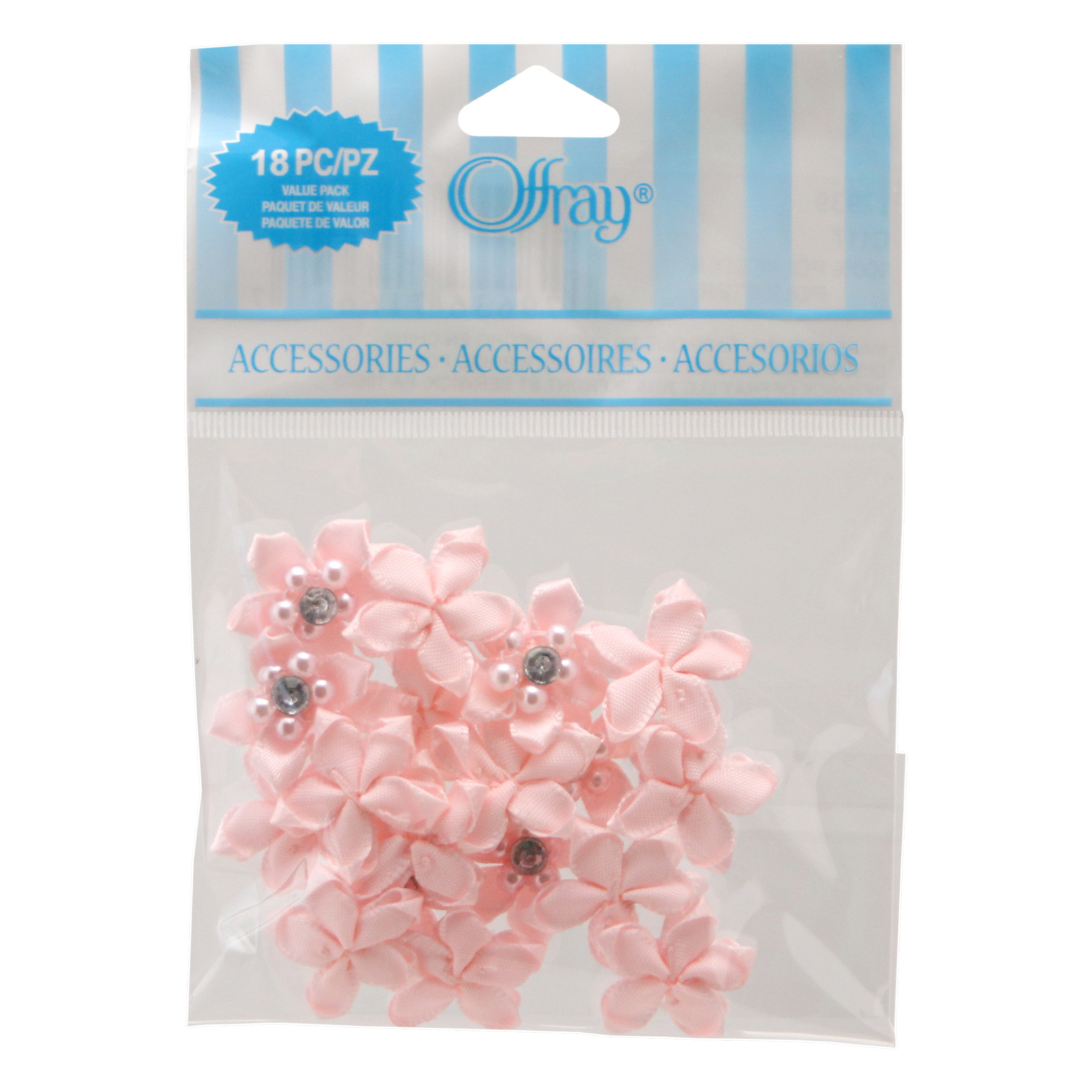 Offray Flowers with Pearls & Gems Value Pack, Light Pink