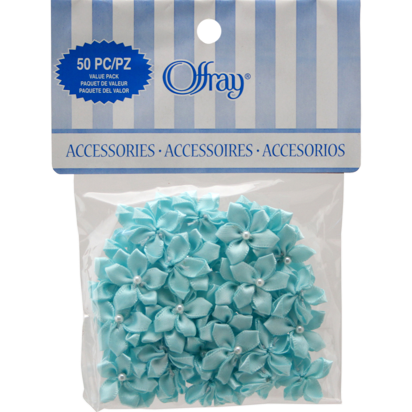 Offray 5-Petal Velvet Flowers with Pearls Value Pack, Turquoise
