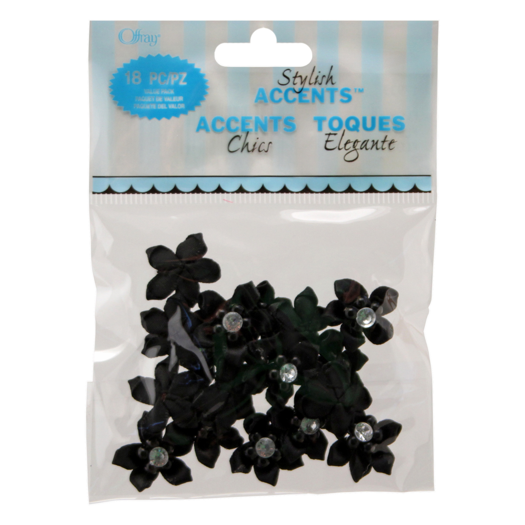 Offray Stylish Accents Flowers with Pearls & Gems Value Pack, Black