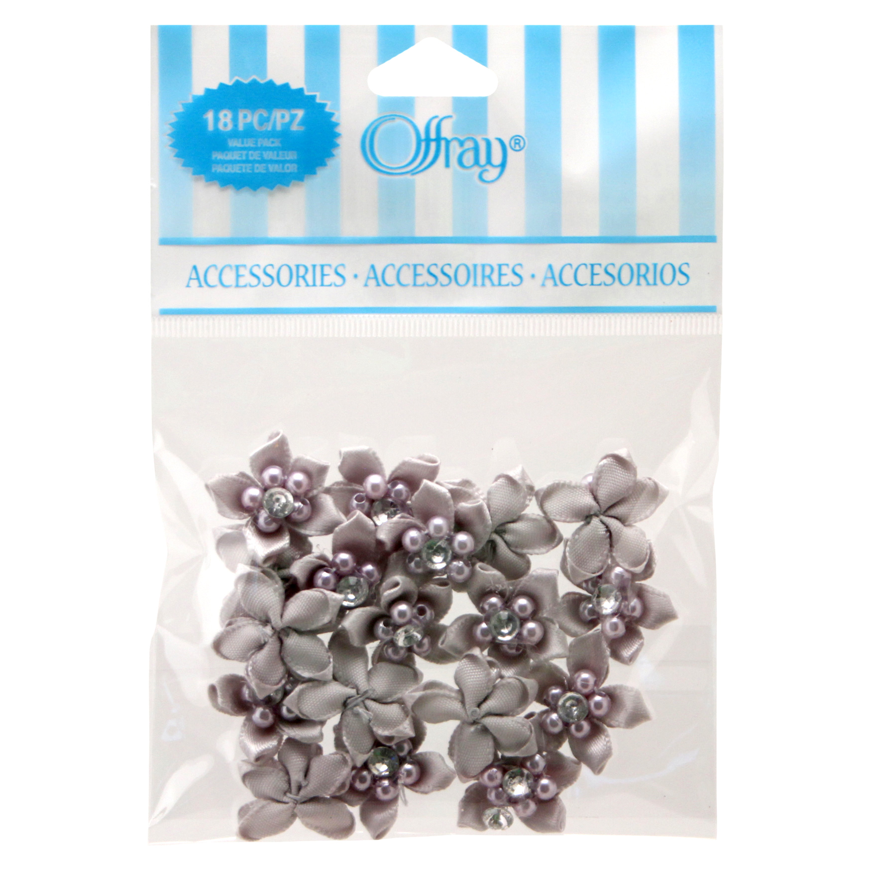 Offray Flowers with Pearls & Gems Value Pack, Silver