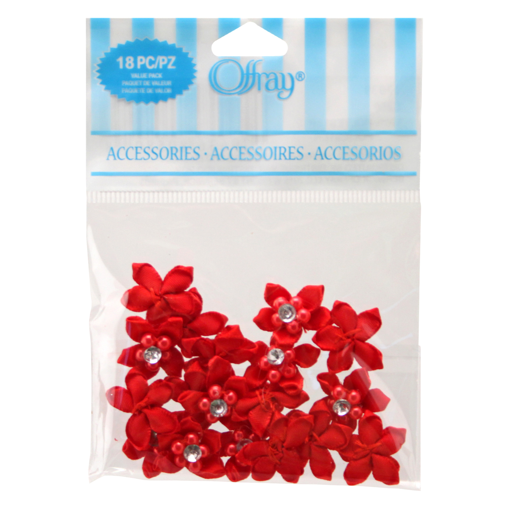 Offray Flowers with Pearls & Gems Value Pack, Red