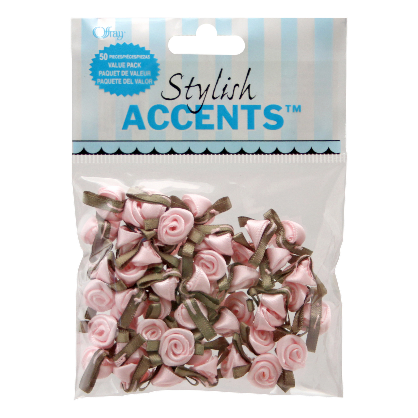 Offray Stylish Accents Small Roses Value Pack, Light Pink