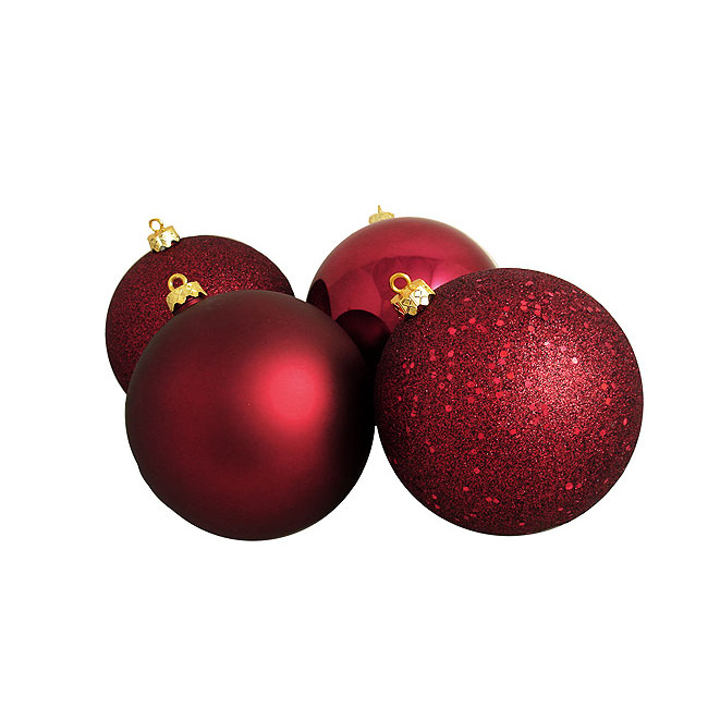 4ct 6" Shatterproof 4Finish Christmas Ball Ornaments