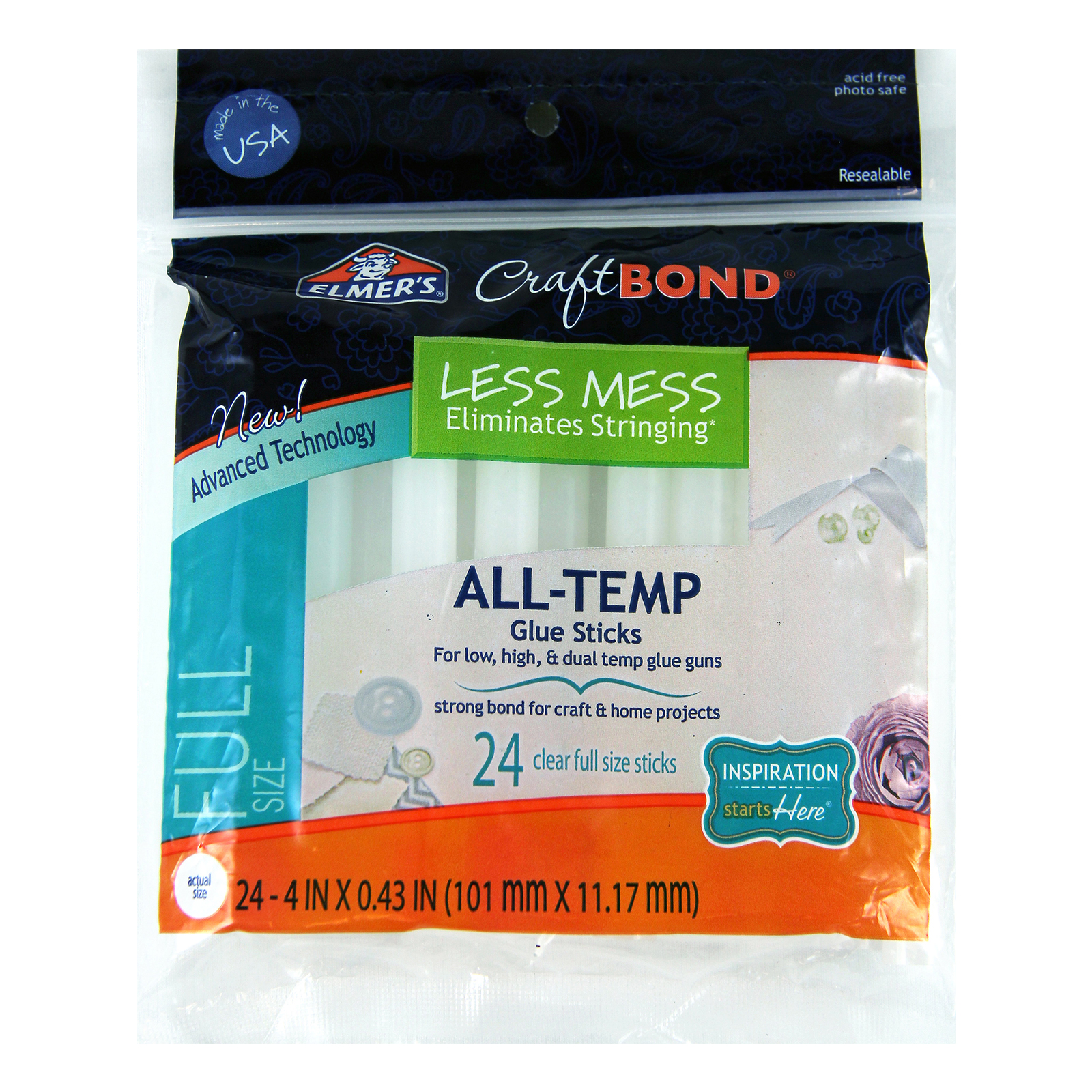 Elmer's CraftBond Less Mess All-Temp Glue Sticks, Full Size