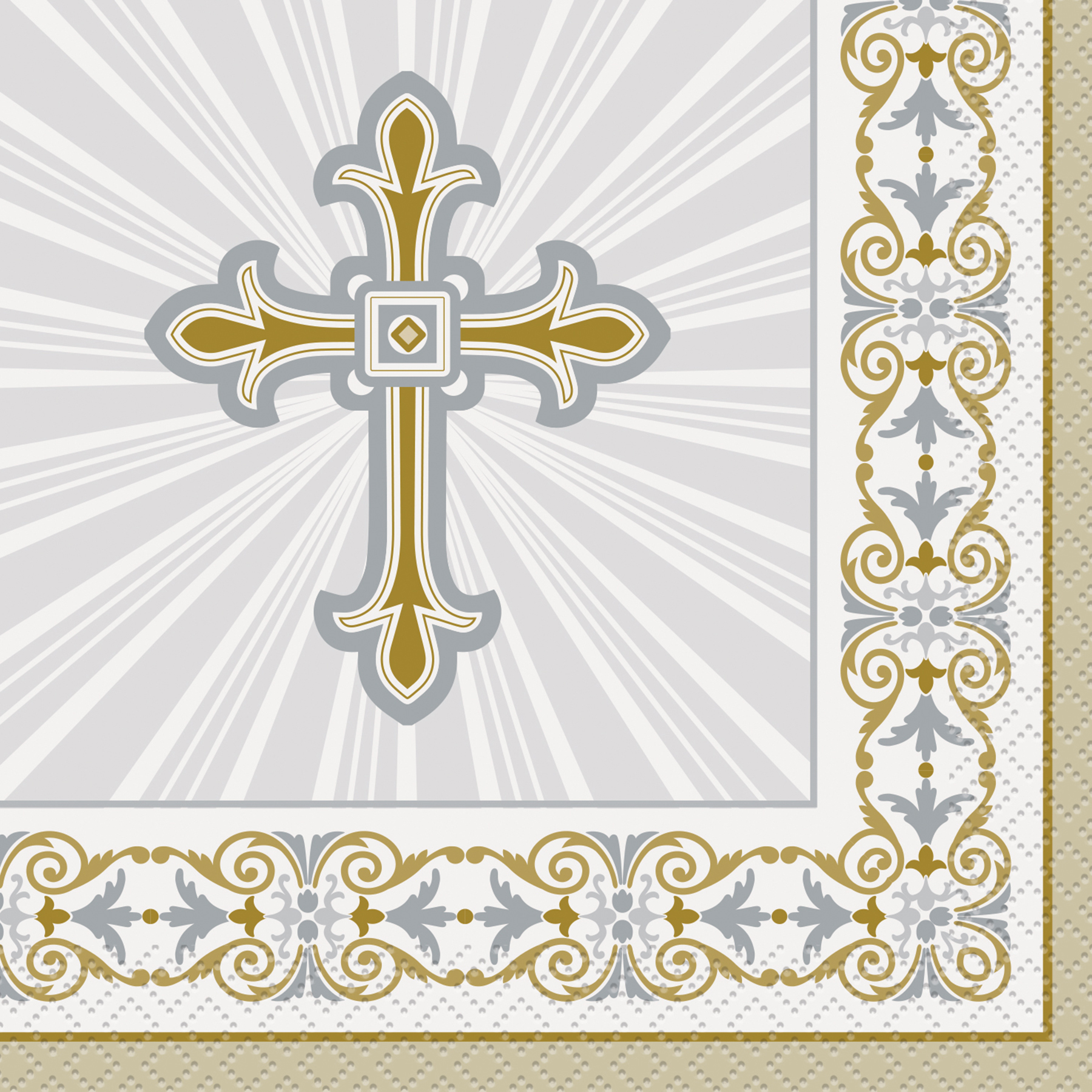 Radiant Gold and Silver Cross Religious Napkins Baptism and Religious