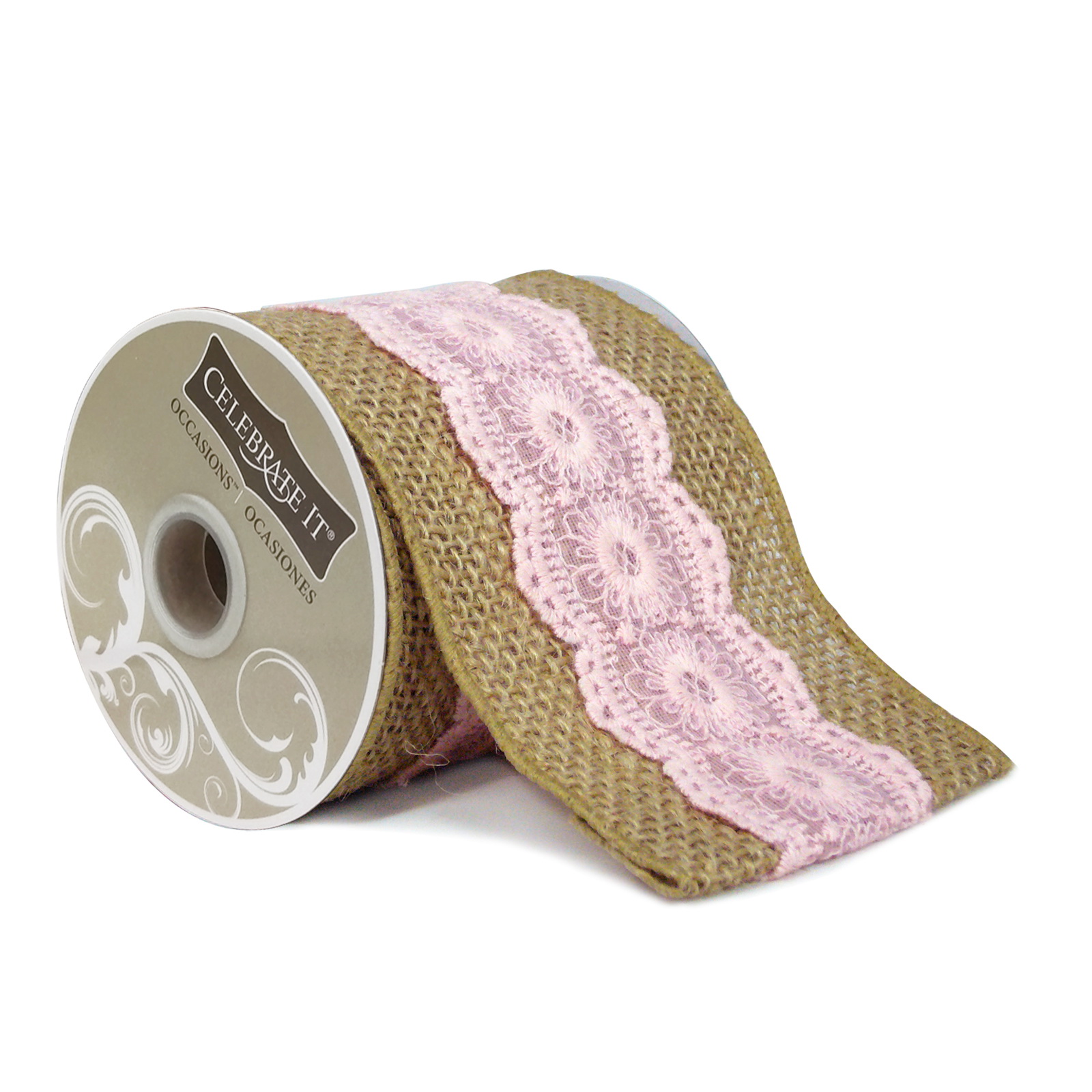 3.5" Wired Burlap & Pink Lace Ribbon by Celebrate It® Occasions™
