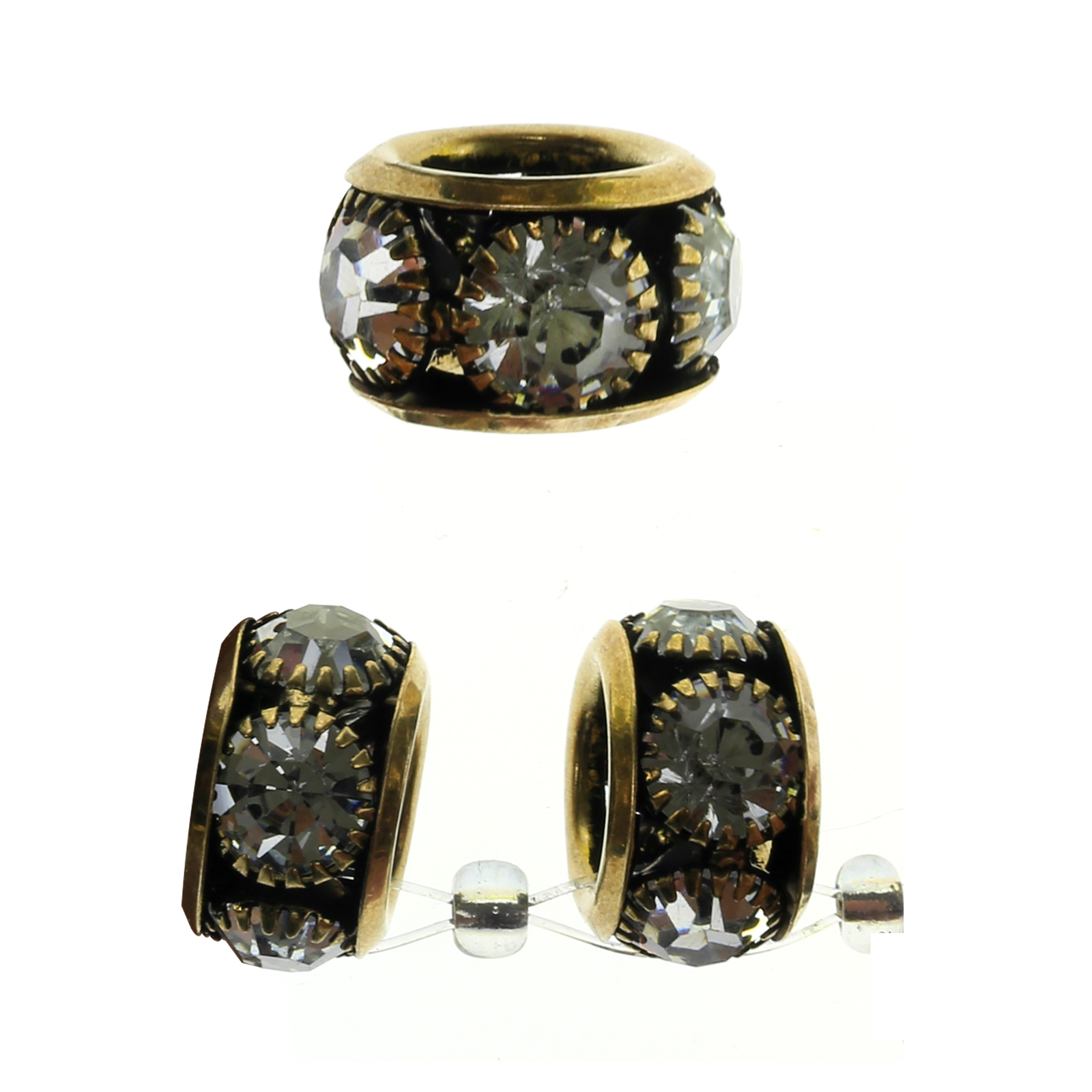 Bead Gallery Large Rhinestone Rondelle Glass & Metal Beads, Black