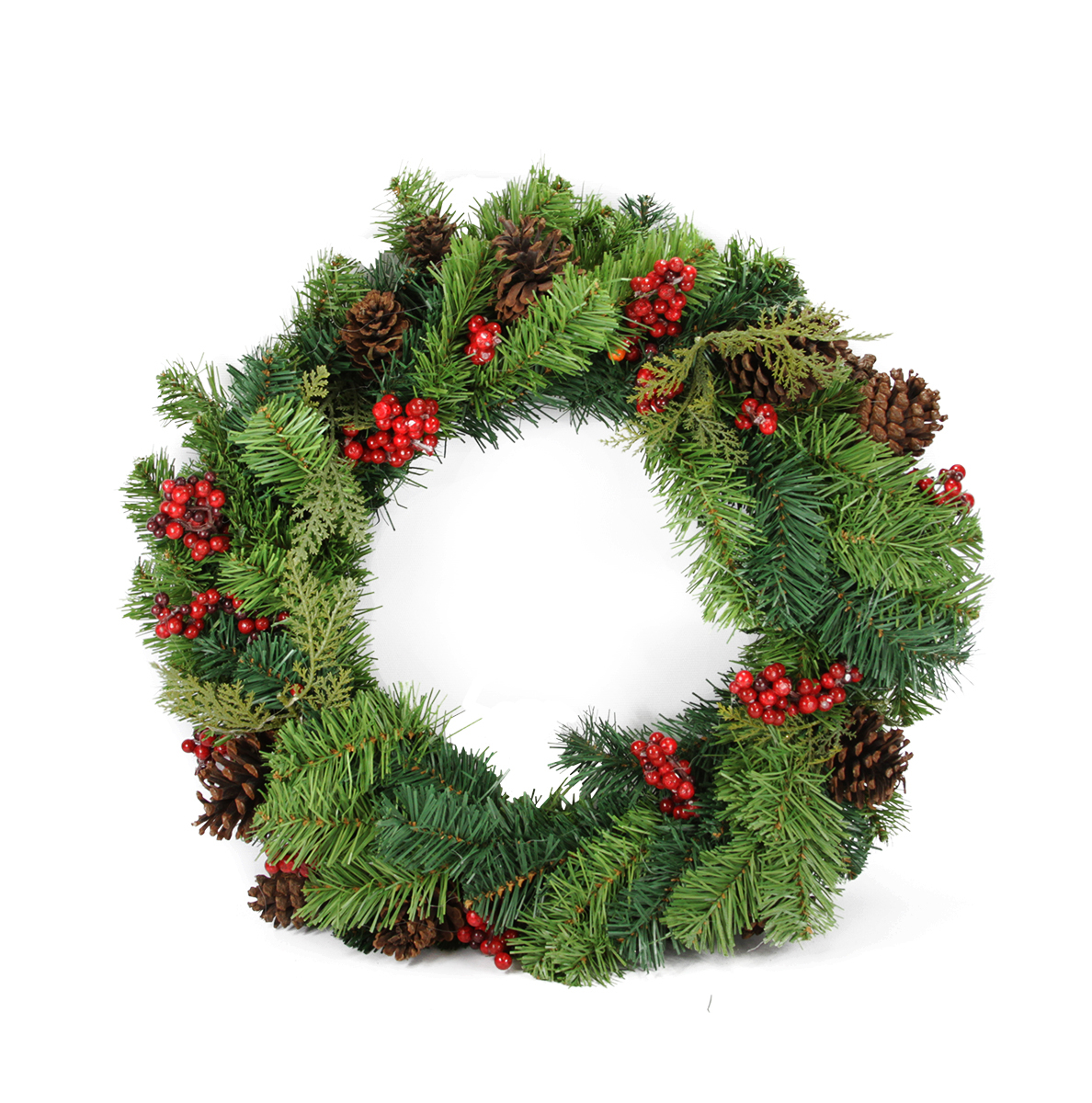 24&quot; Red Berry and Pine Cone Artificial Christmas Wreath, Unlit