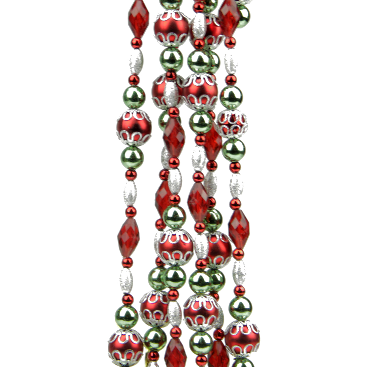 8' Dazzling Diva Red Green & Silver MulitFinish Beaded Christmas Garland