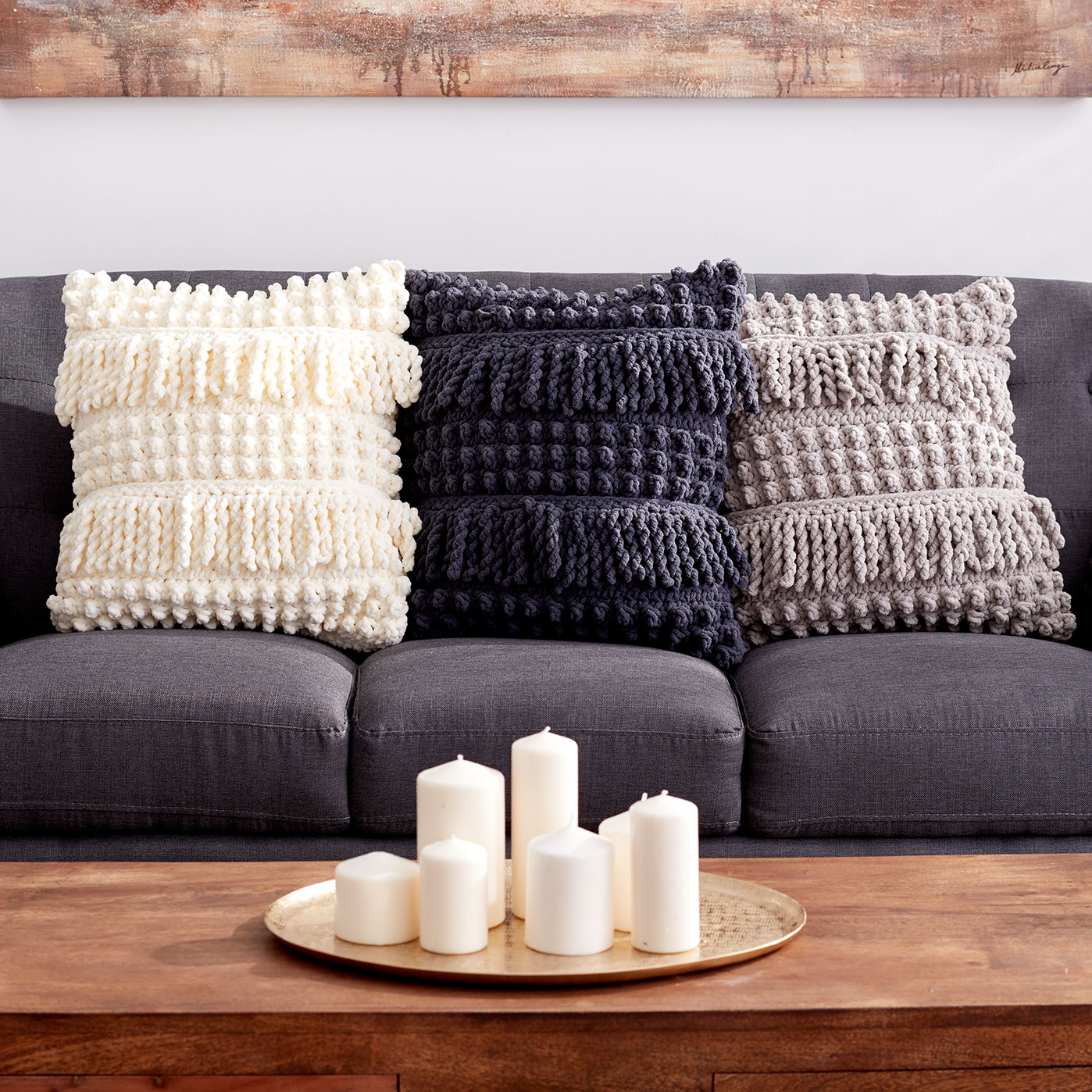 Bernat® Blanket™ Bobble and Fringe Crochet Pillow