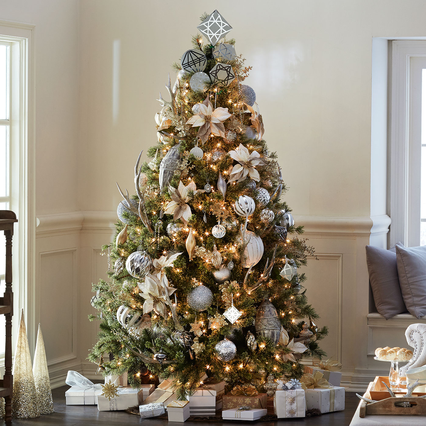 7.5 Ft. Pre-Lit Jasper Cashmere Artificial Christmas Tree, Clear Lights ...