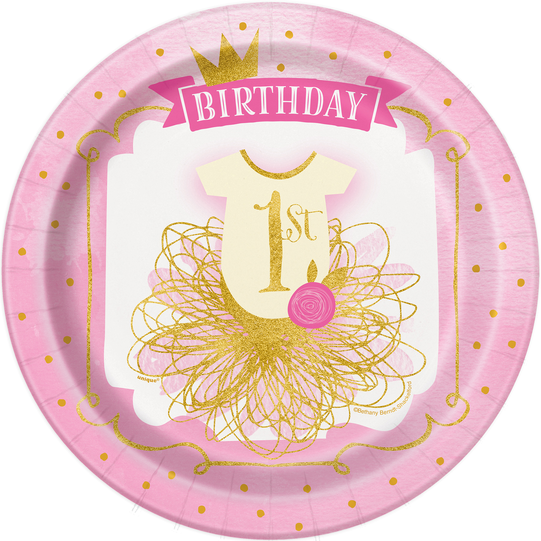 Pink and Gold 1st Birthday  Paper Plates Girl  1st 