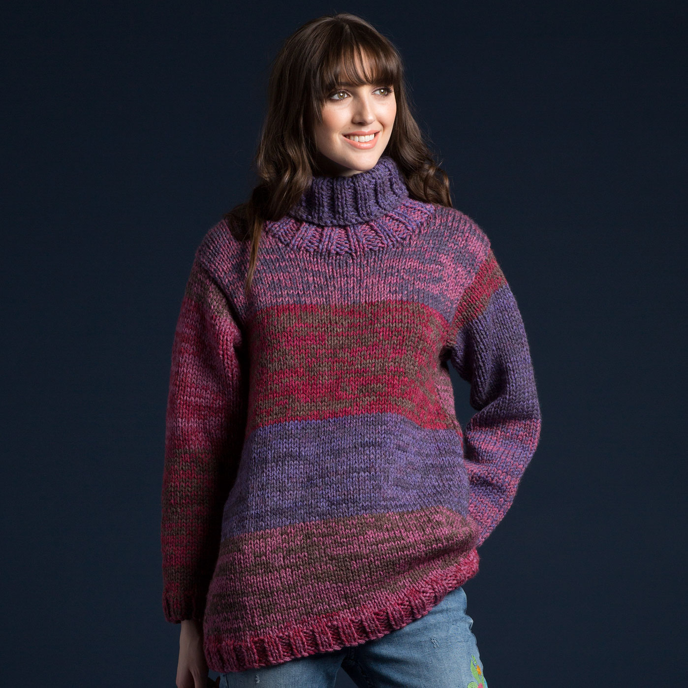 Caron® Cakes™ On The Double Knit Pullover in Blackberry Mousse