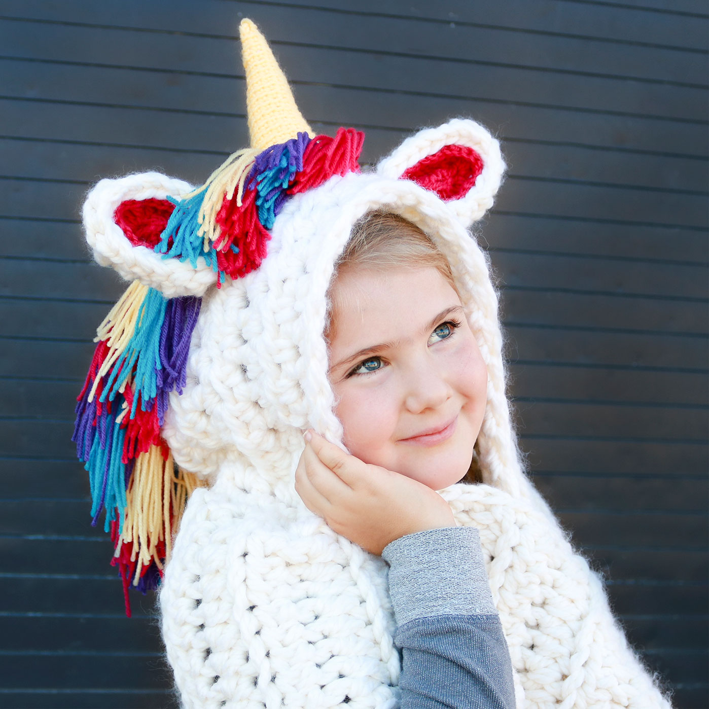 Fluffy Unicorn Crochet Hooded Scarf